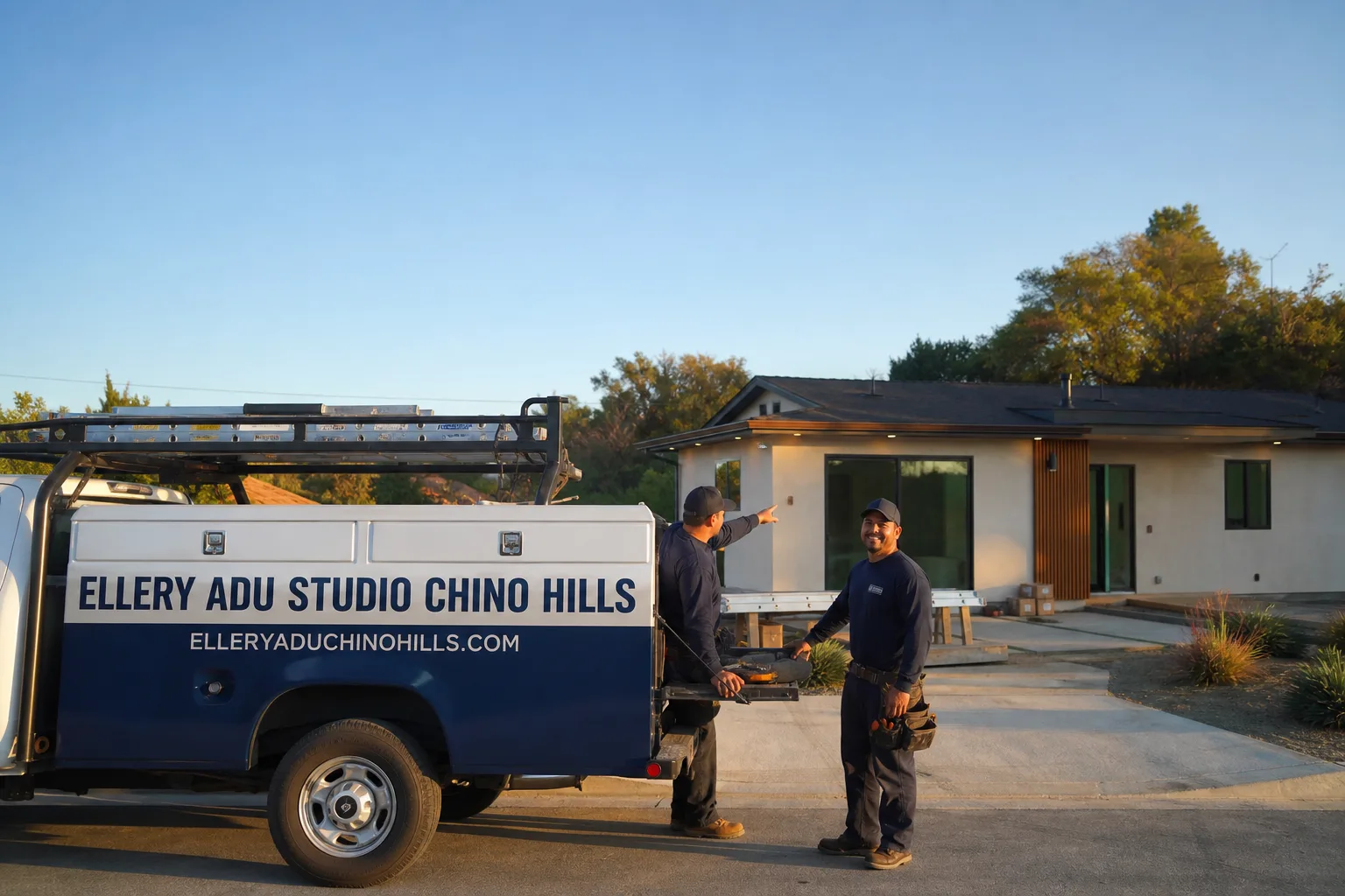 Ellery ADU Studio Chino Hills adu service vehicle and crew in Chino Hills, CA